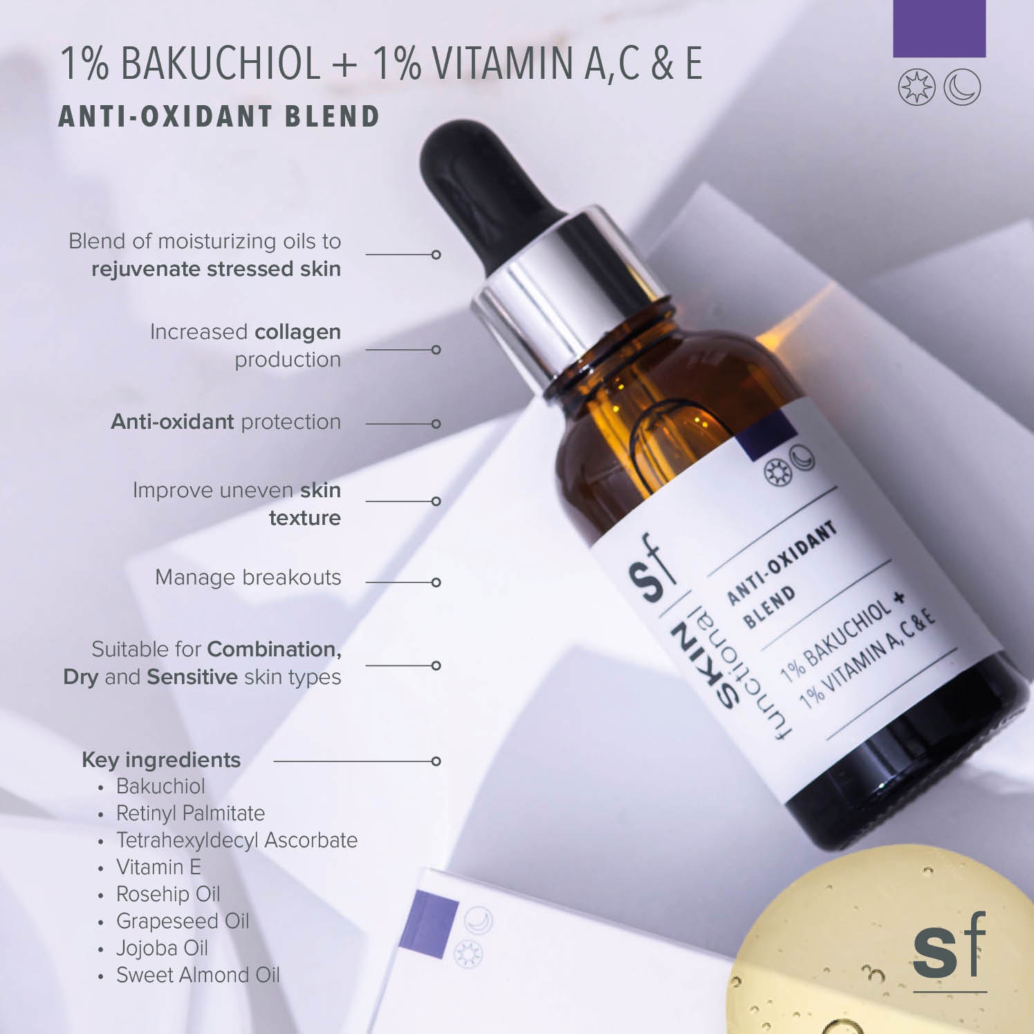 Skin Functional Anti-Oxidant Blend | 1% Bakuchiol + 1% Vitamin A,C & E